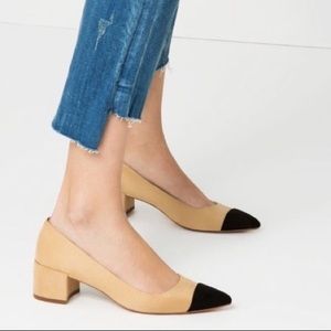 Zara Basic nude and black cap toe block heels